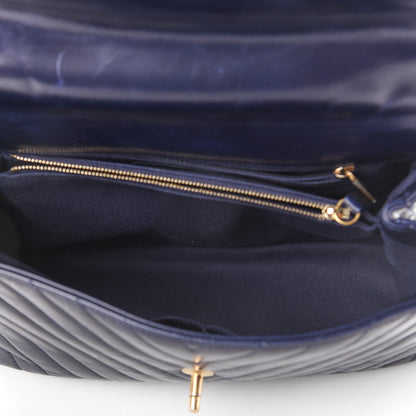 Chanel Calfskin Chevron Quilted Medium Coco Handle Flap Blue 4 of 10