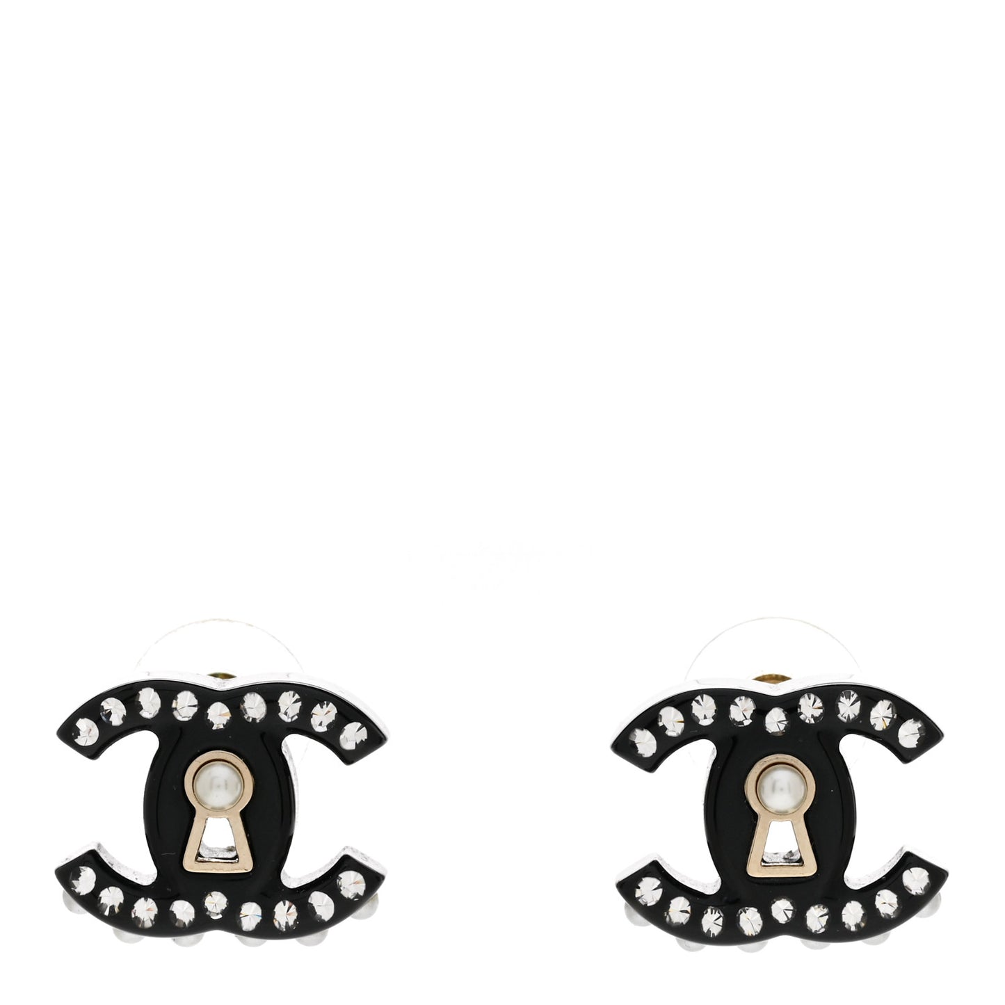 Resin Crystal Pearl CC Earrings Black