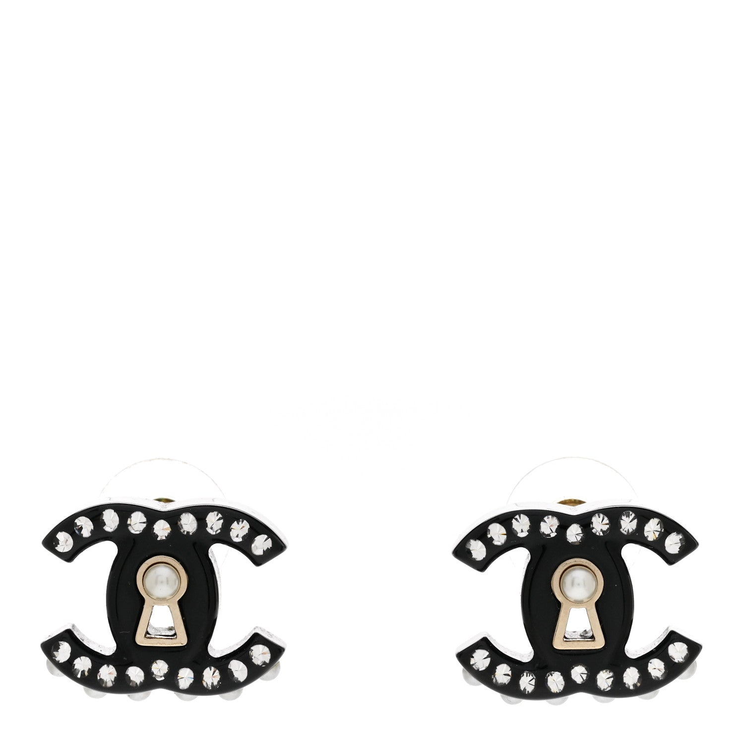 Chanel Resin Crystal Pearl CC Earrings Black 1 of 5