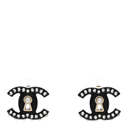 Chanel Resin Crystal Pearl CC Earrings Black 1 of 5