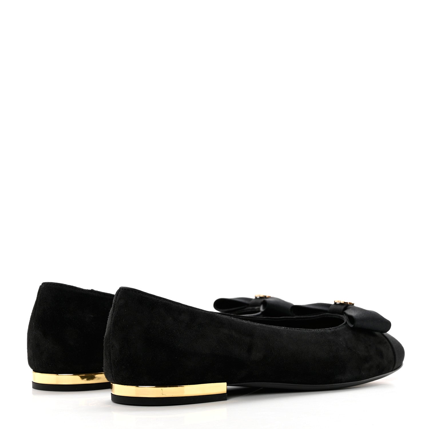 Chanel Suede Grosgrain CC Bow Ballerina Cap Toe Flats 37.5 Black 4 of 9