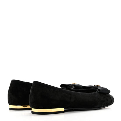 Chanel Suede Grosgrain CC Bow Ballerina Cap Toe Flats 37.5 Black 4 of 9