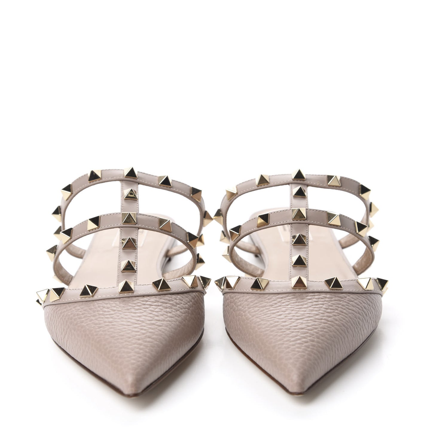Pebbled Calfskin Rockstud Flat Cage Mules 38 Poudre