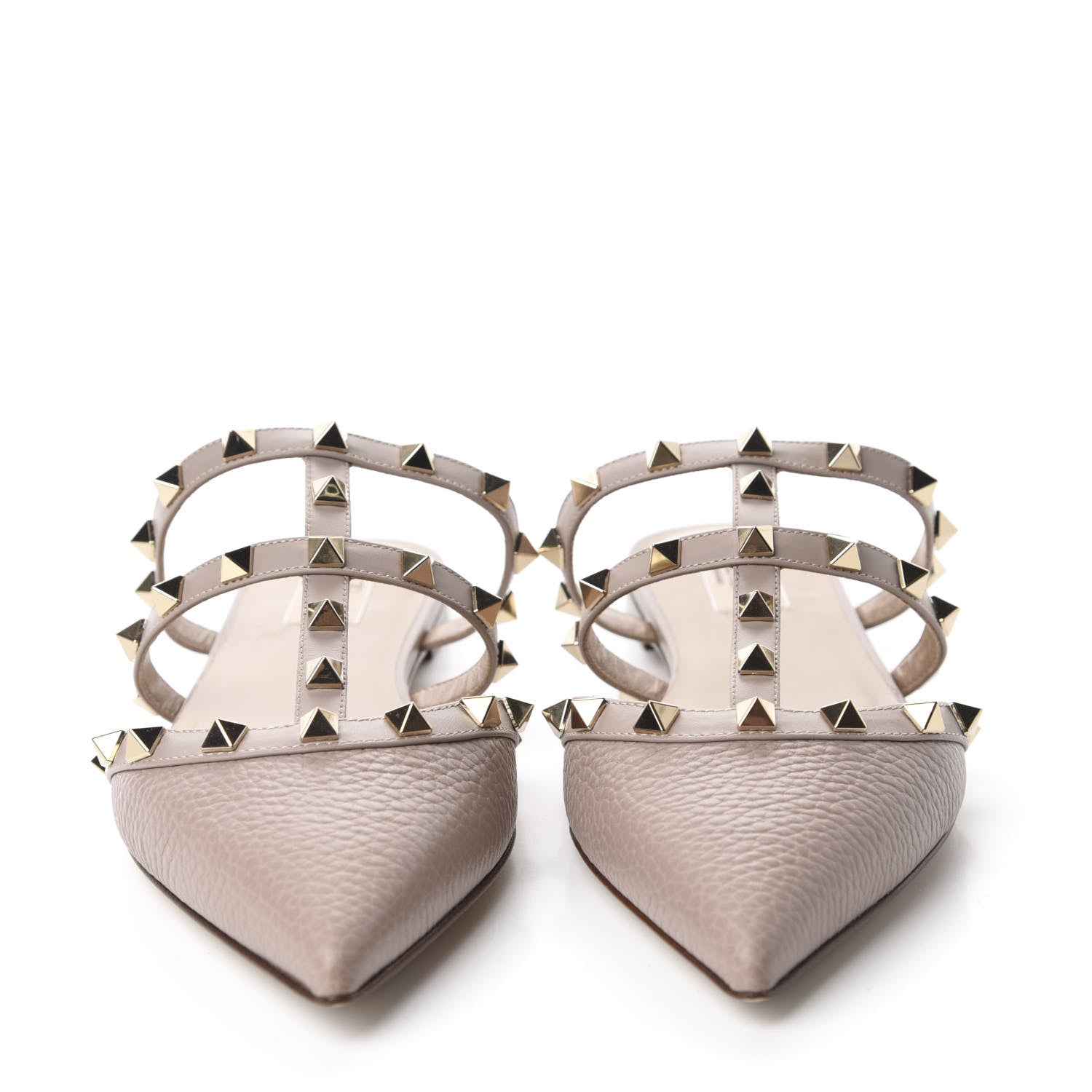Valentino Garavani Pebbled Calfskin Rockstud Flat Cage Mules 38 Poudre 2 of 11
