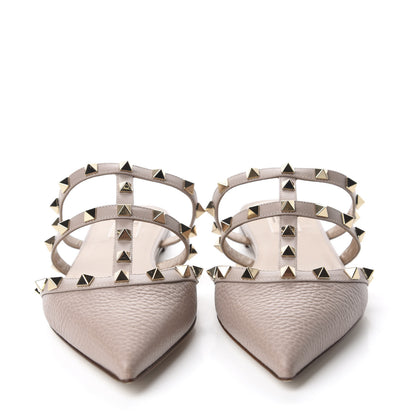 Valentino Garavani Pebbled Calfskin Rockstud Flat Cage Mules 38 Poudre 2 of 11