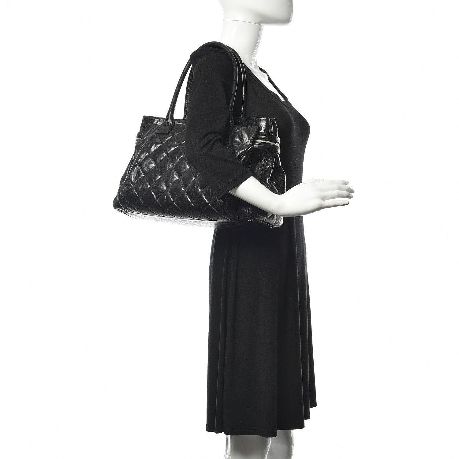 Chanel Glazed Calfskin Quilted Large New Portobello Tote Black 2 of 13