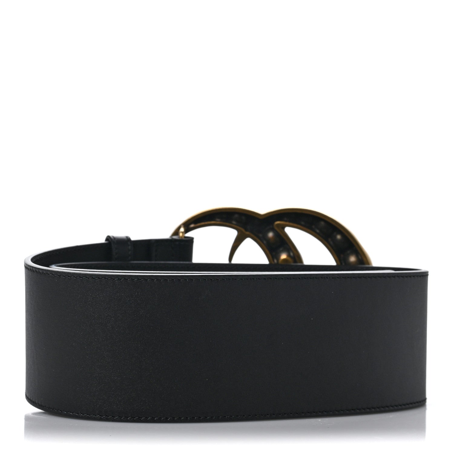 Gucci Moon Calfskin Pearl Double G 70mm Belt 75 30 Black Cream 2 of 5