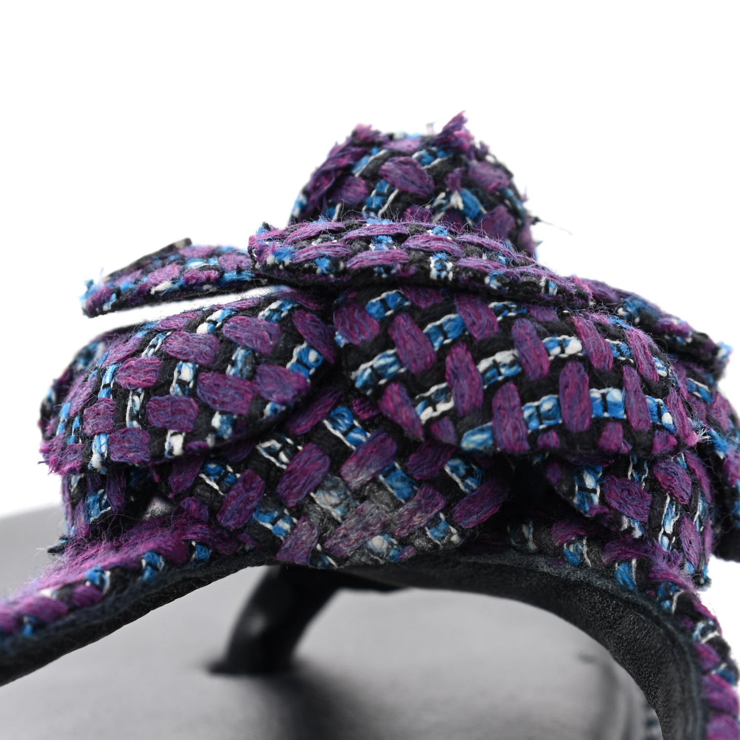 Tweed Quilted Camellia Thong Sandals 39 Purple Blue Black