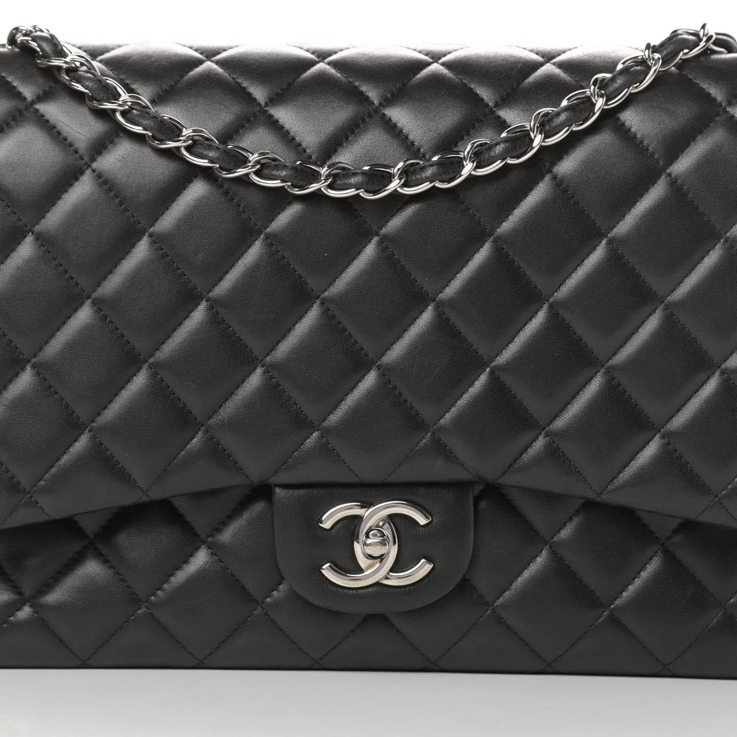 Lambskin Quilted Maxi Double Flap Black