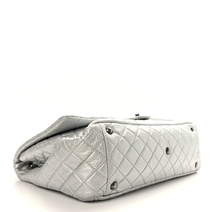 Chanel Metallic Calfskin Quilted Small XXL Travel Flap Bag Silver 4 of 9