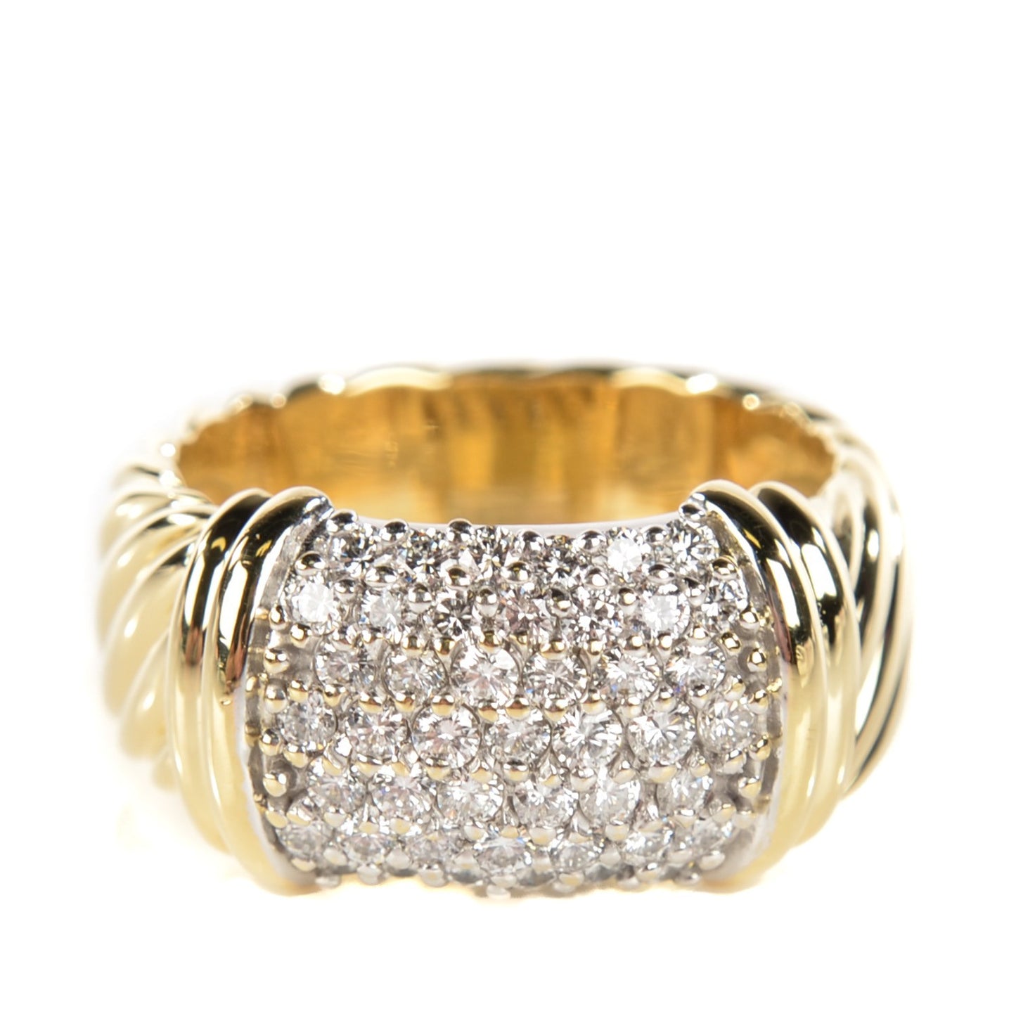 18K Yellow Gold Pave Diamond 10mm Metro Cable Ring 53 6.5