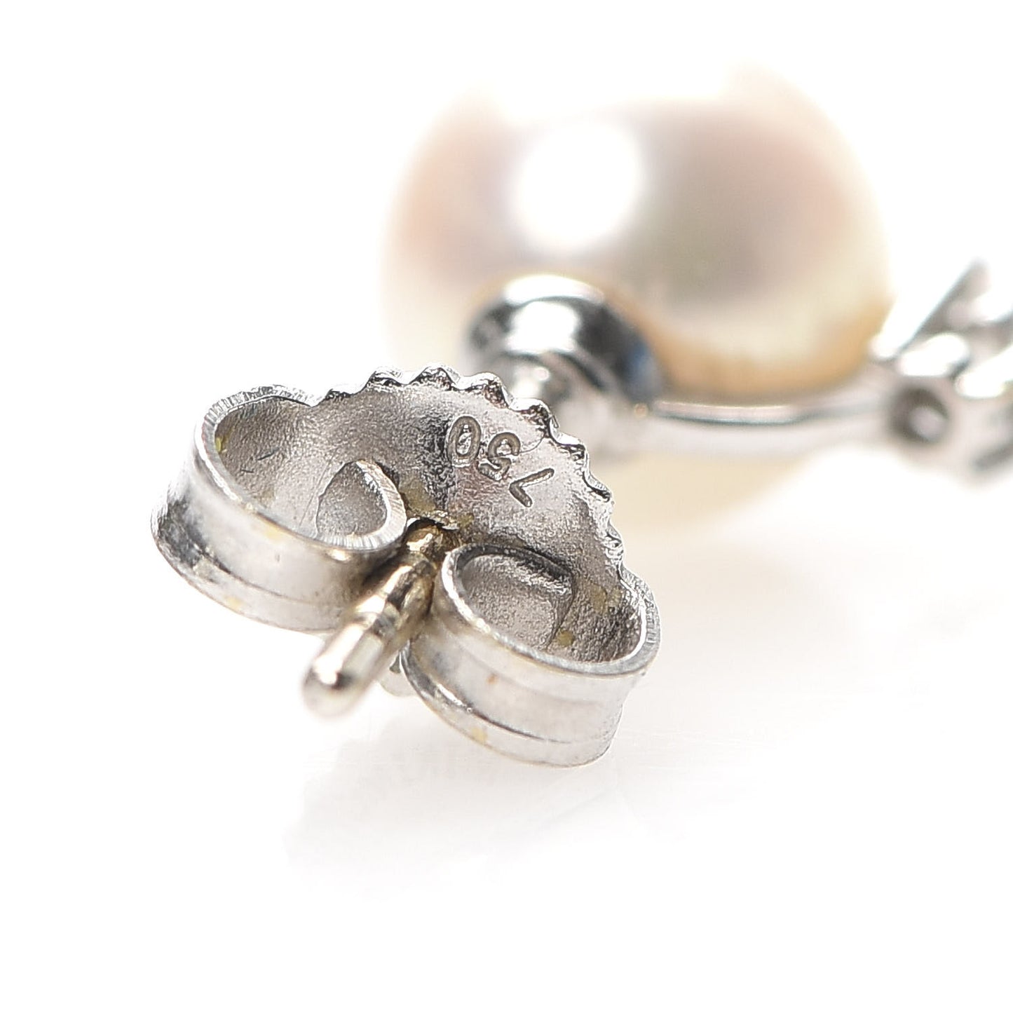 18K White Gold Diamond Akoya Pearl 7-7.5mm Stud Earrings