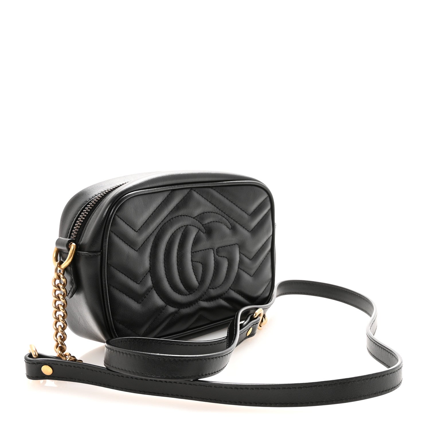Gucci Calfskin Matelasse Mini GG Marmont Chain Shoulder Bag Black 2 of 9
