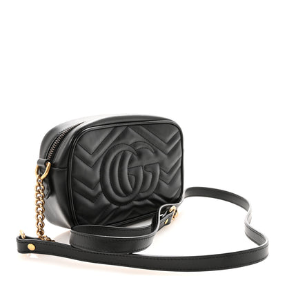 Gucci Calfskin Matelasse Mini GG Marmont Chain Shoulder Bag Black 2 of 9