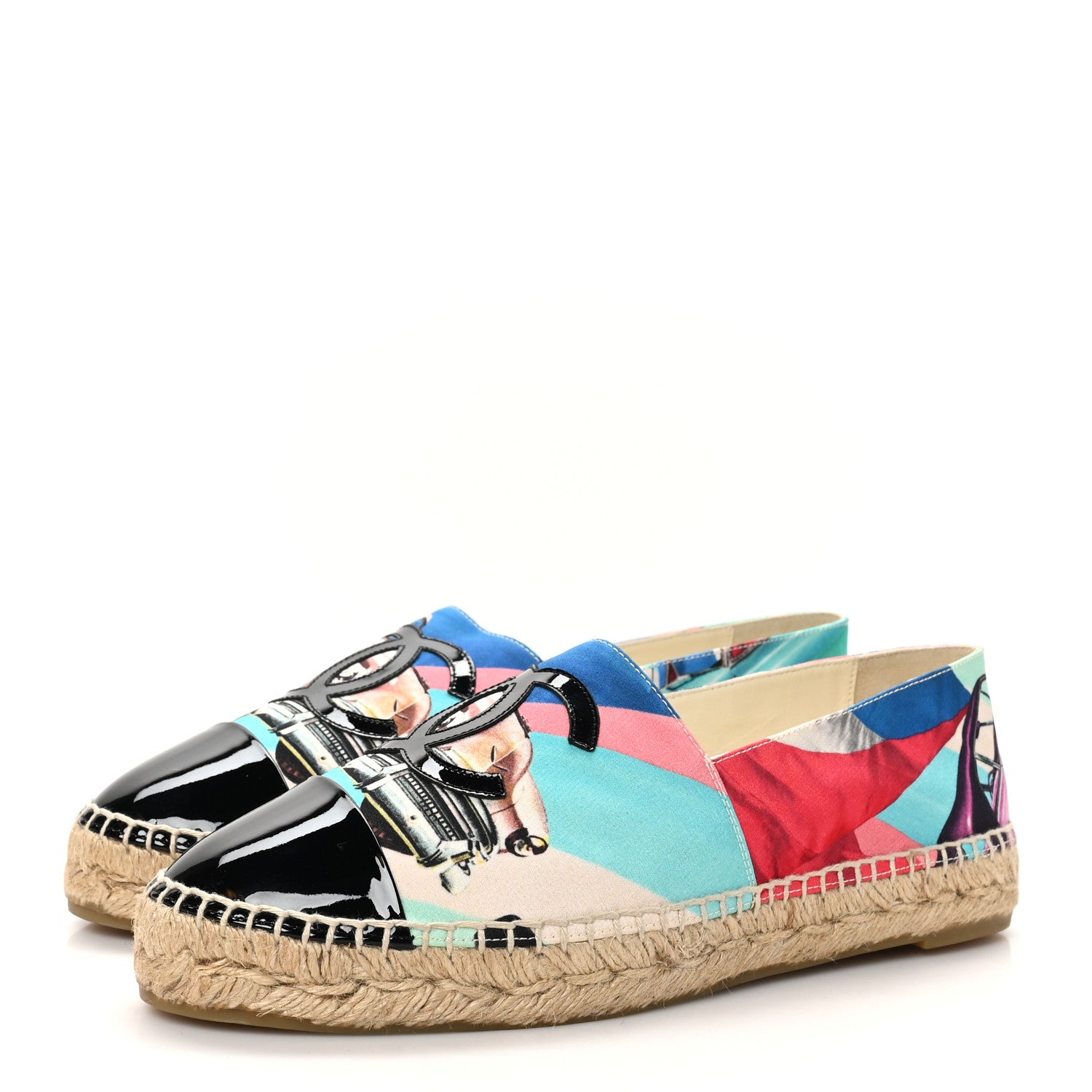 Chanel Fabric Patent CC Espadrilles 40 Multicolor Black 4 of 9