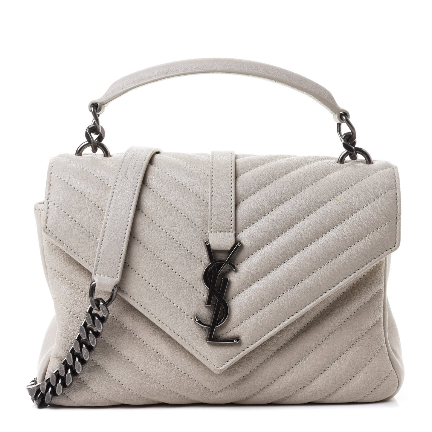 Sheepskin Matelasse Chevron Monogram Medium College Bag Crema Soft