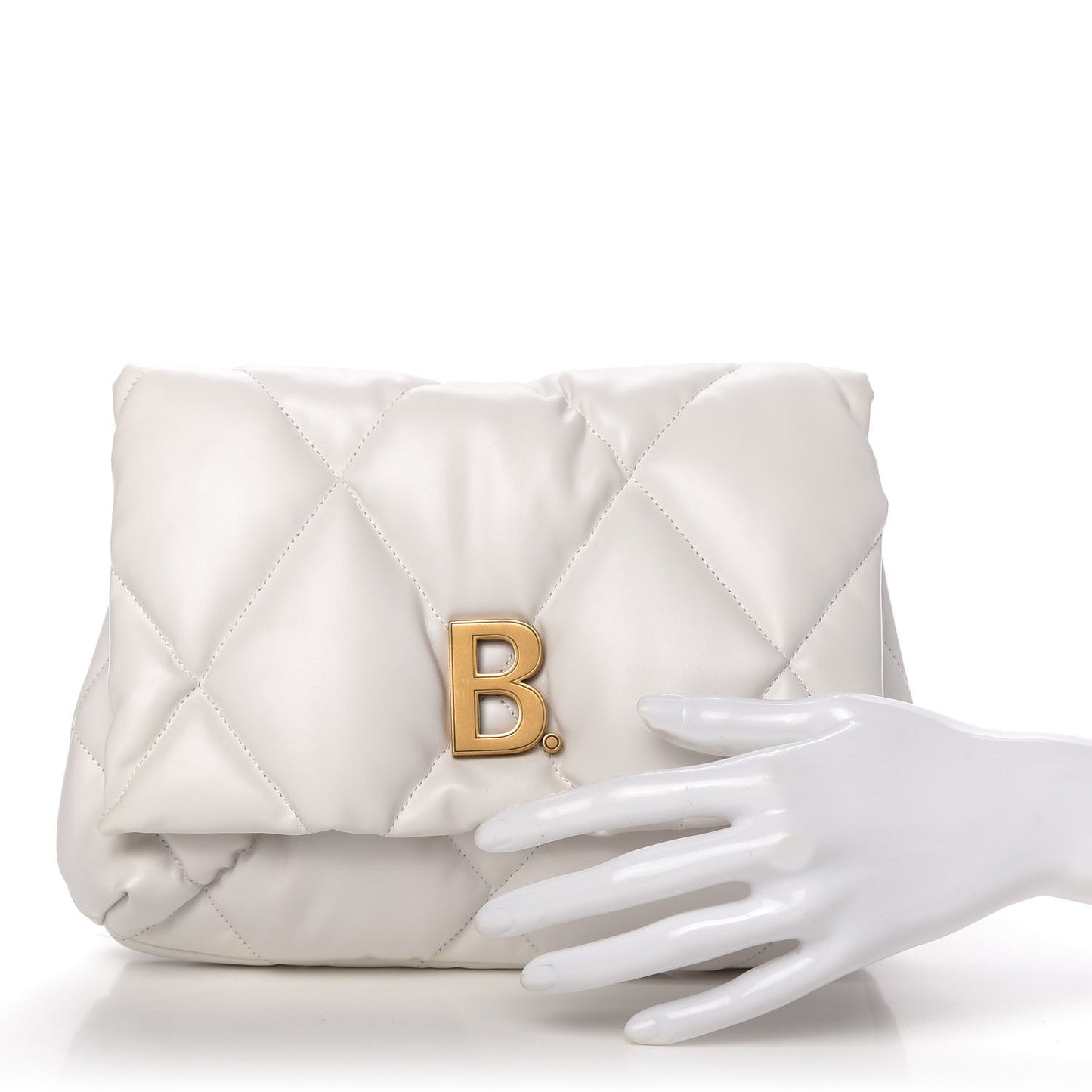 Nappa Calfskin Quilted Touch B Puffy Clutch White
