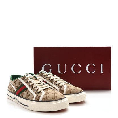 Gucci GG Monogram Web Mens 1977 Tennis Sneakers 9 Beige Ebony Mystic White Vert 9 of 9