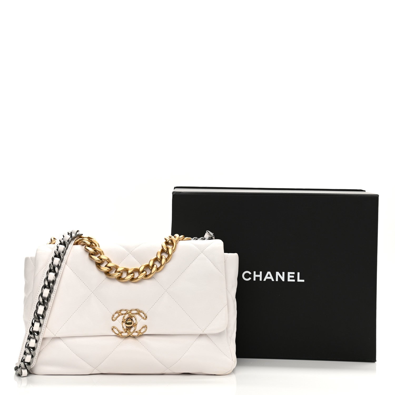 Chanel Lambskin Quilted Large Chanel 19 Flap White 13 of 13