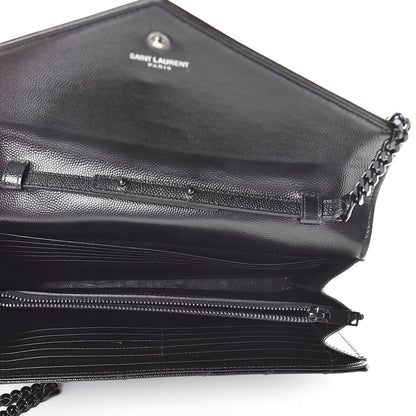 Saint Laurent Grain De Poudre Matelasse Chevron Monogram Chain Wallet Black 5 of 12