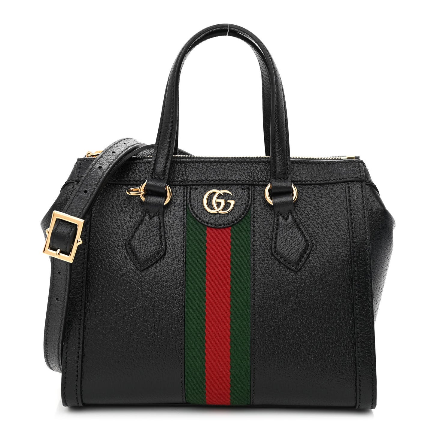 Textured Calfskin Web Small Ophidia Tote Bag Black