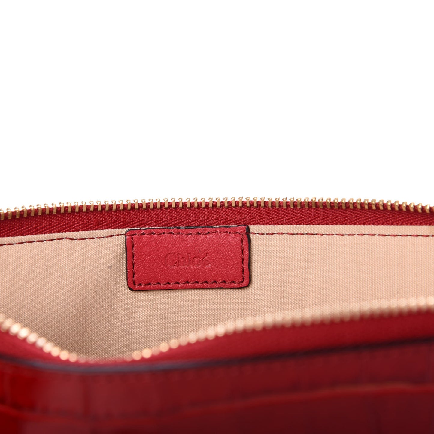 Crocodile Embossed Calfskin C Flat Pouch Dusty Red