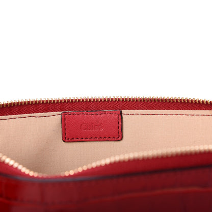 Chloe Crocodile Embossed Calfskin C Flat Pouch Dusty Red 6 of 8