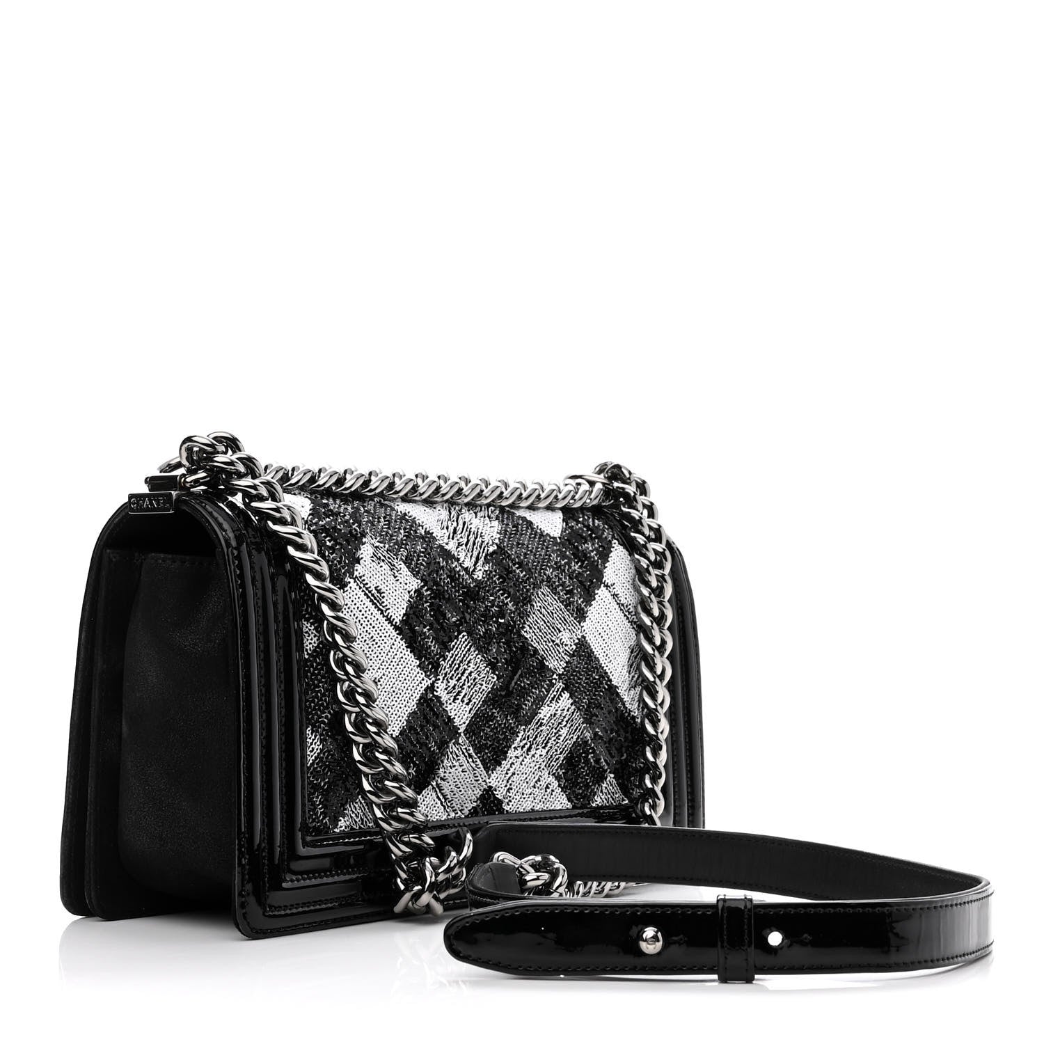 Chanel Patent Iridescent Calfskin Sequin Medium Boy Flap Bag Black 2 of 11
