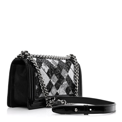 Chanel Patent Iridescent Calfskin Sequin Medium Boy Flap Bag Black 2 of 11