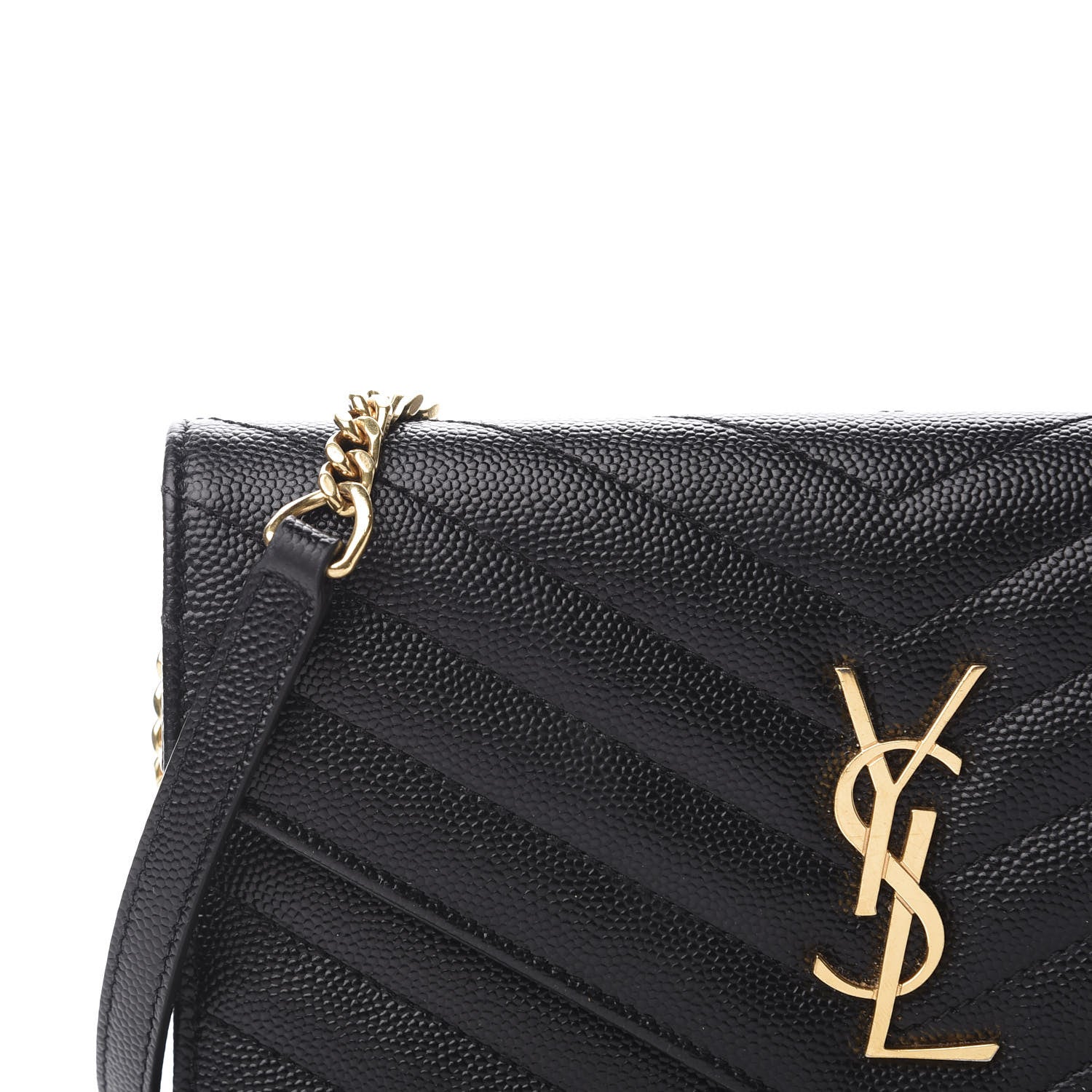 Saint Laurent Grain De Poudre Matelasse Chevron Monogram Envelope Chain Wallet Black 10 of 11
