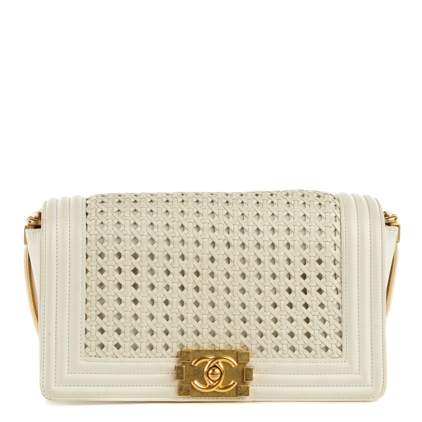 Braided Sheepskin Medium Boy Reverso Flap White