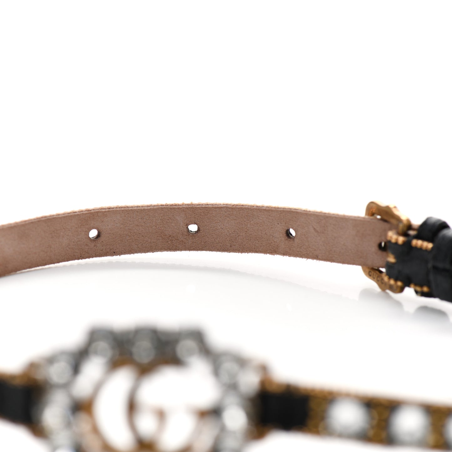 Calfskin Crystal Embellished Double G Choker Necklace Black