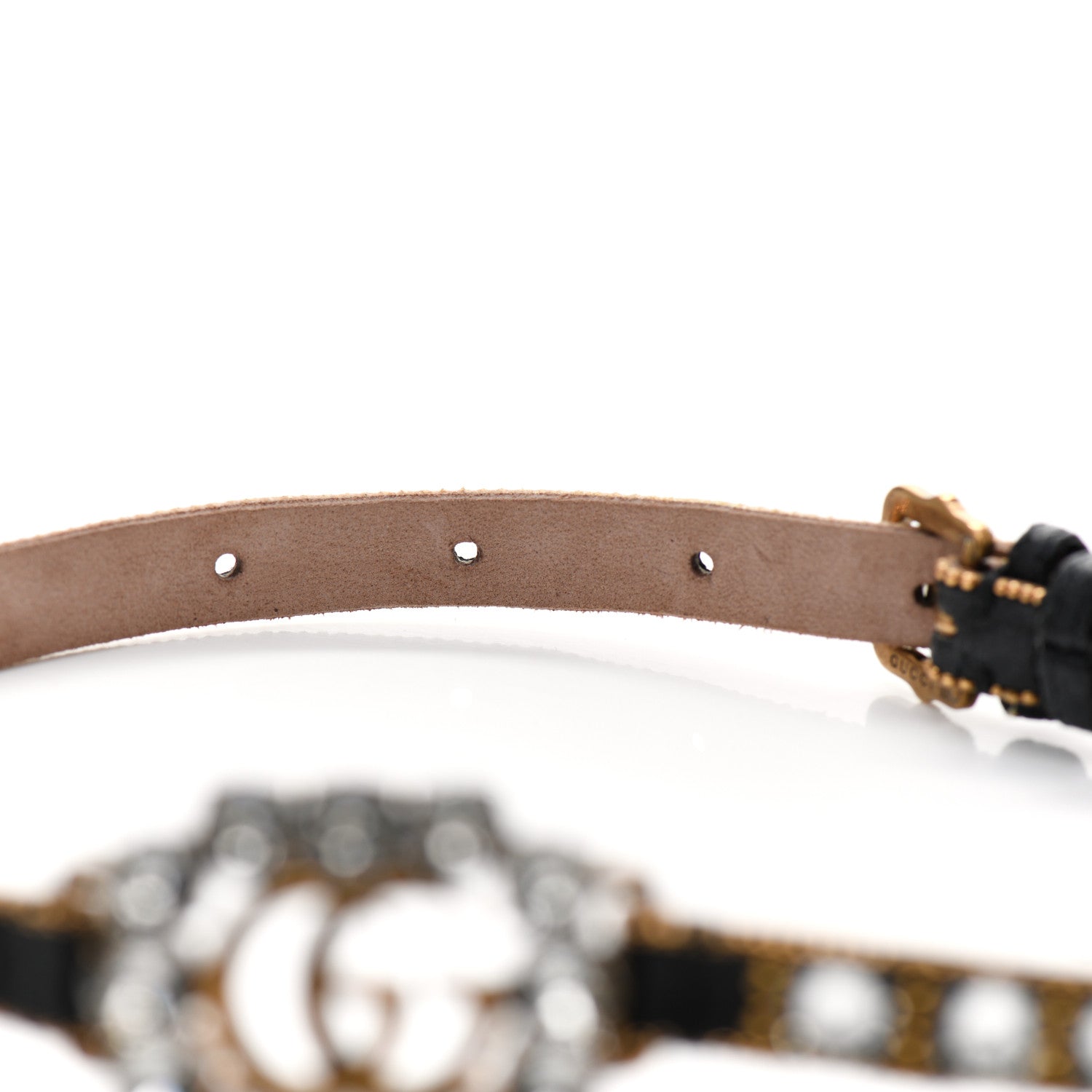 Gucci Calfskin Crystal Embellished Double G Choker Necklace Black 5 of 6