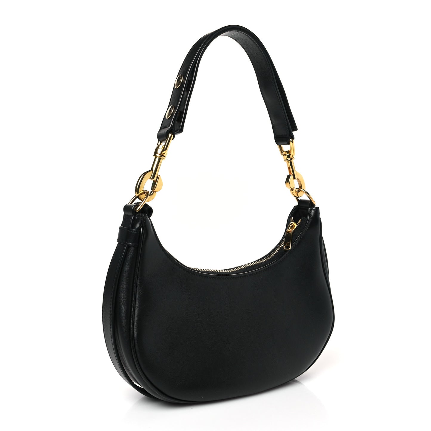Smooth Calfskin Medium Strap Ava Shoulder Bag Black