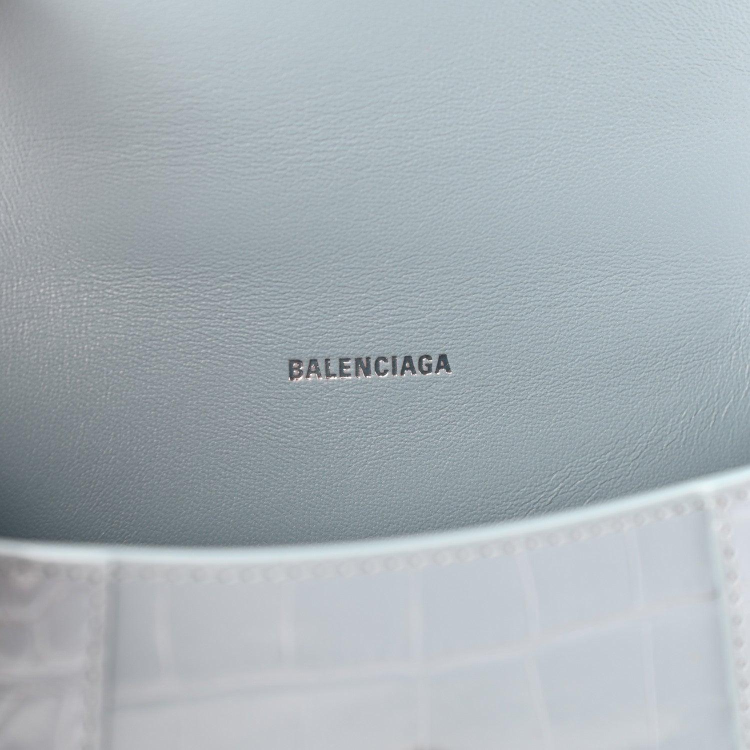 Balenciaga Shiny Calfskin Crocodile Embossed Hourglass Top Handle Bag XS Blue 8 of 9