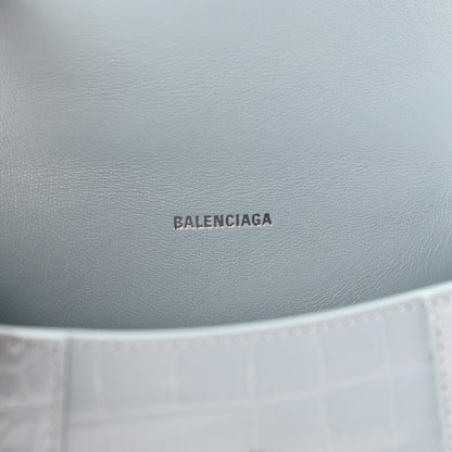 Balenciaga Shiny Calfskin Crocodile Embossed Hourglass Top Handle Bag XS Blue 8 of 9