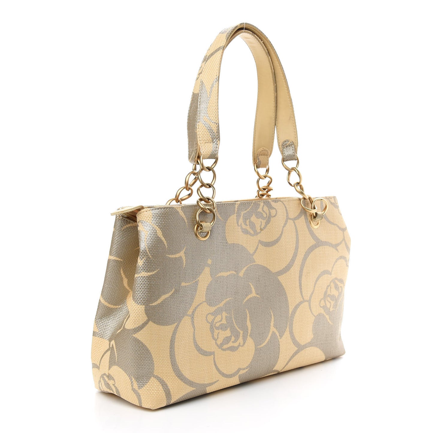 Canvas Camellia Printed Shoulder Bag Beige Grey