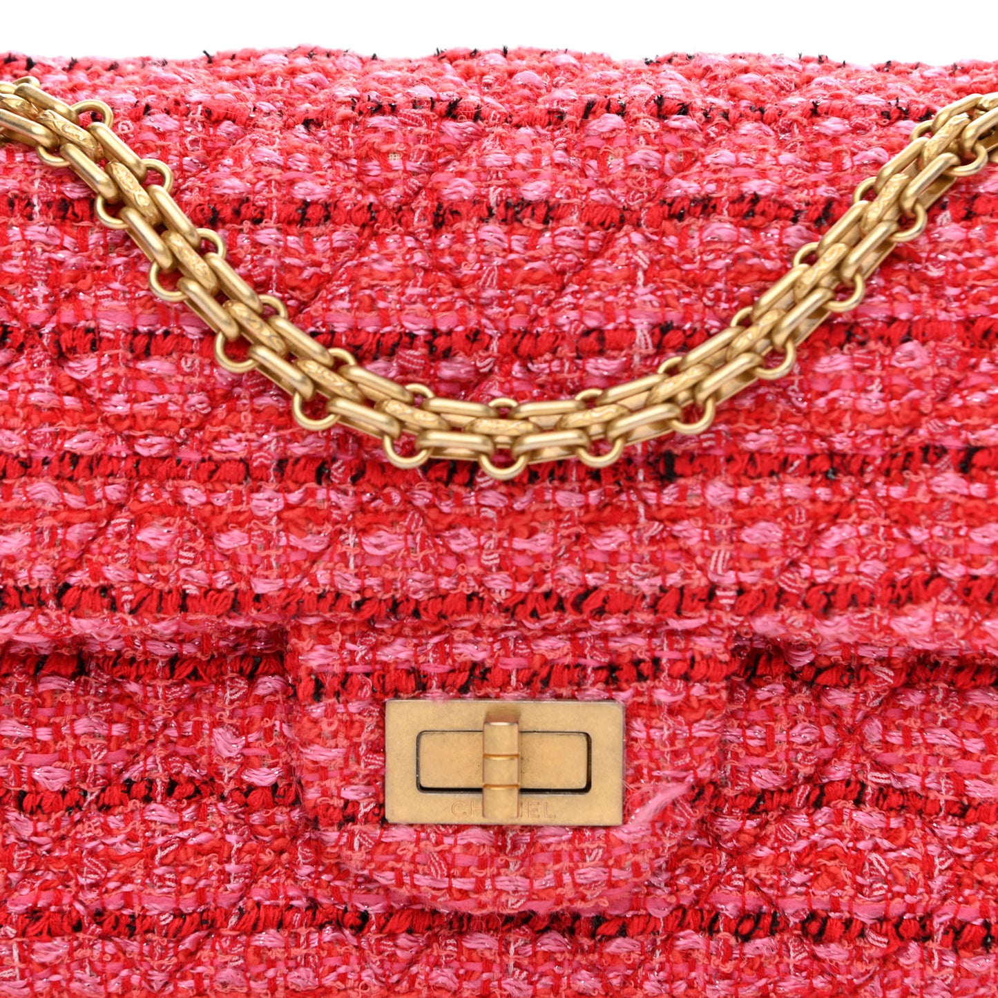 Tweed Quilted Mini 2.55 Reissue Flap Red Ecru Black
