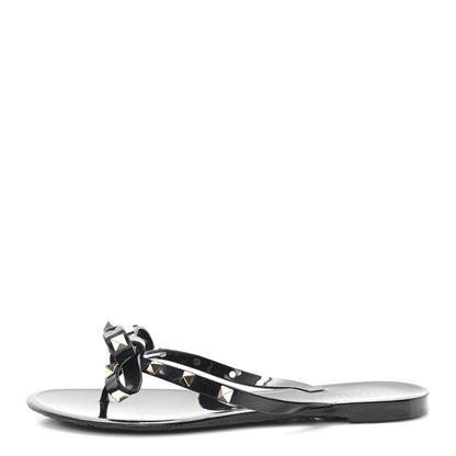 Valentino Garavani PVC Jelly Rockstud Bow Thong Sandals 39 Black 1 of 8