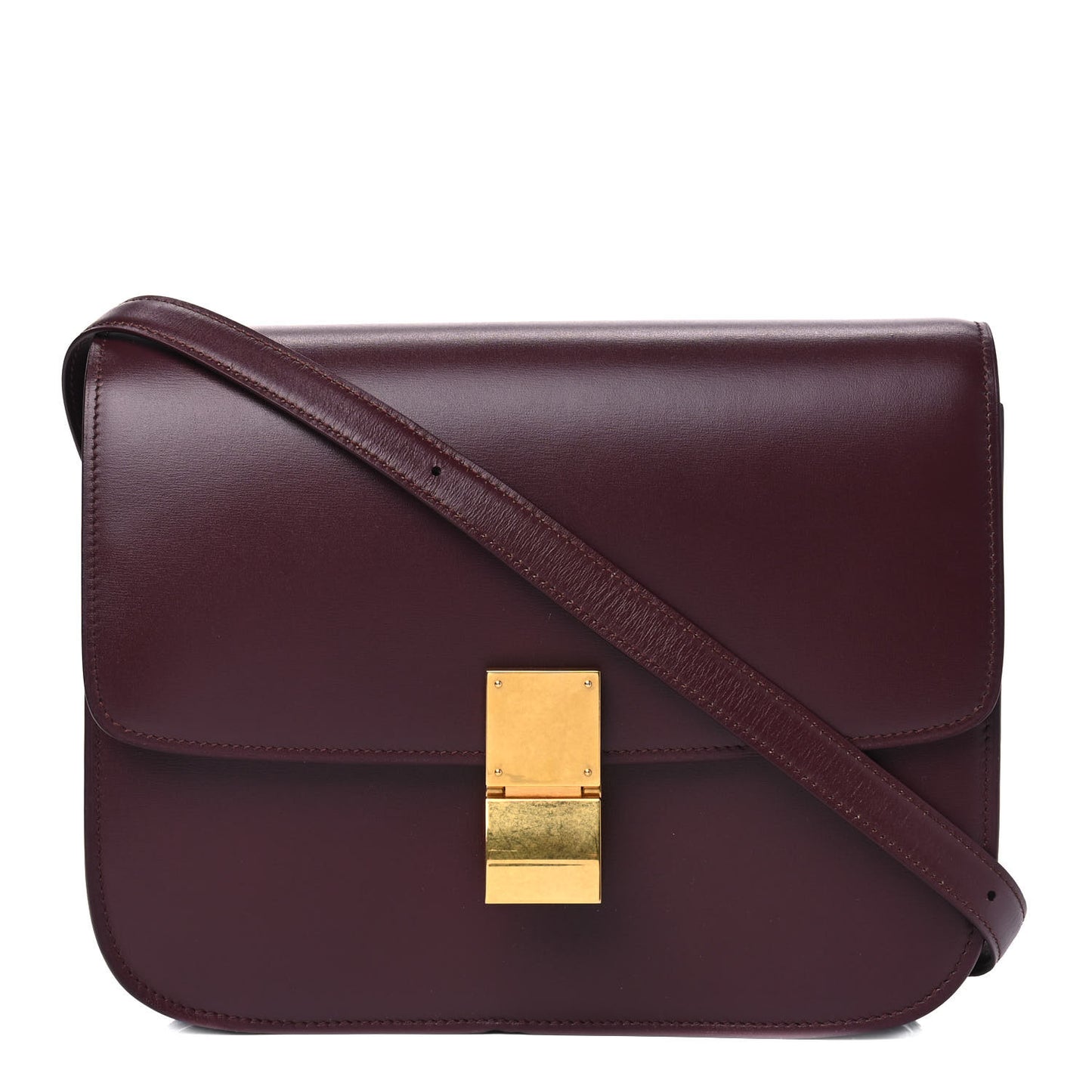 Box Calfskin Medium Classic Box Flap Bag Burgundy