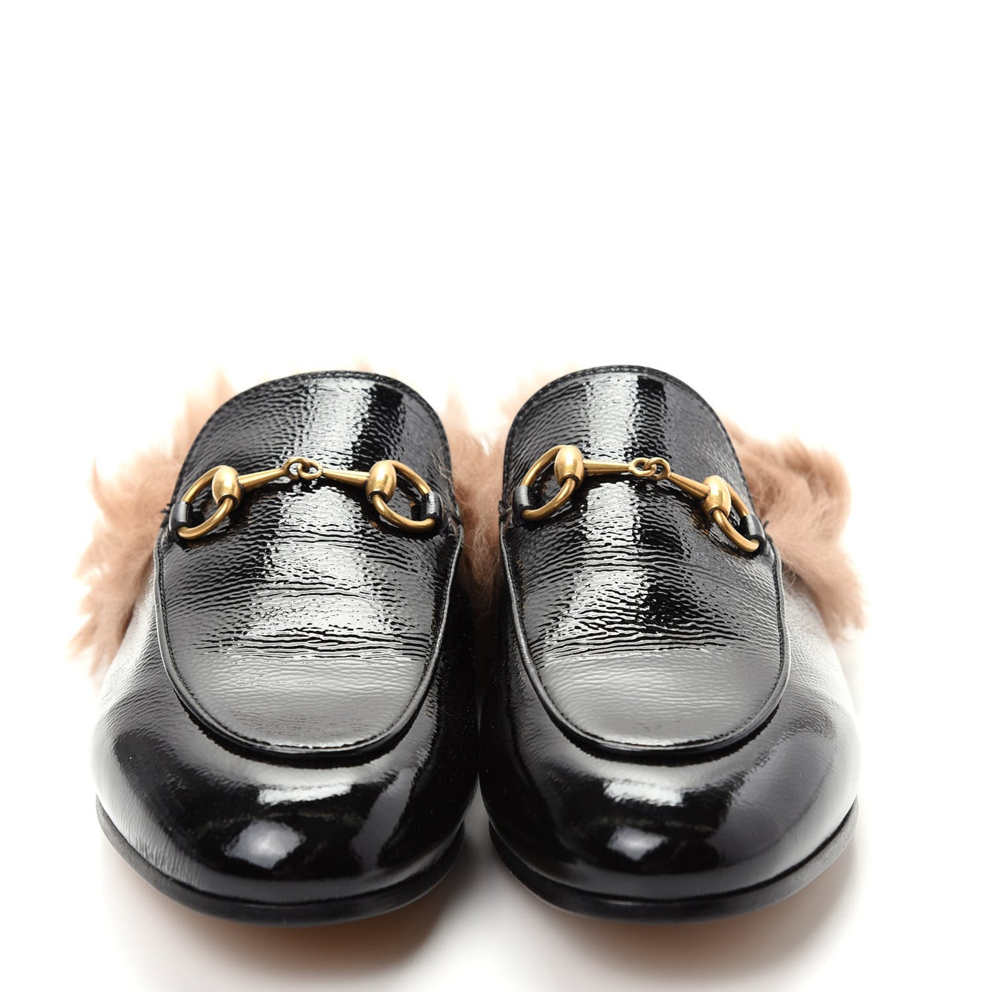 Patent Fur Womens Princetown Slippers 36.5 Black Natural