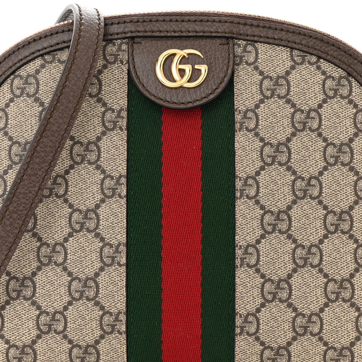 GG Supreme Monogram Textured Dollar Calfskin Web Small Ophidia Dome Shoulder Bag Beige Ebony New Acero