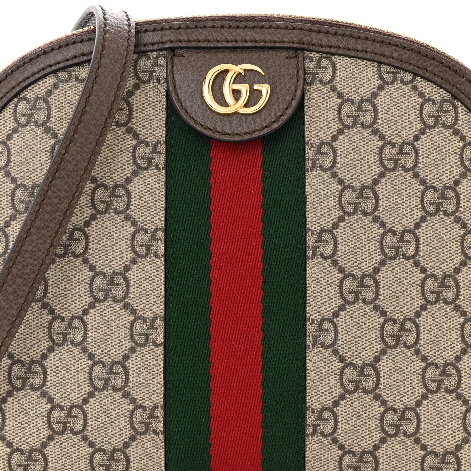 Gucci GG Supreme Monogram Textured Dollar Calfskin Web Small Ophidia Dome Shoulder Bag Beige Ebony New Acero 8 of 11