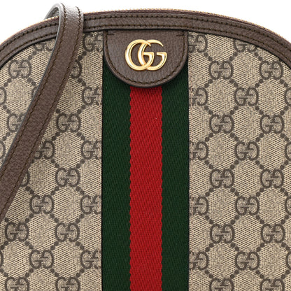 Gucci GG Supreme Monogram Textured Dollar Calfskin Web Small Ophidia Dome Shoulder Bag Beige Ebony New Acero 8 of 11