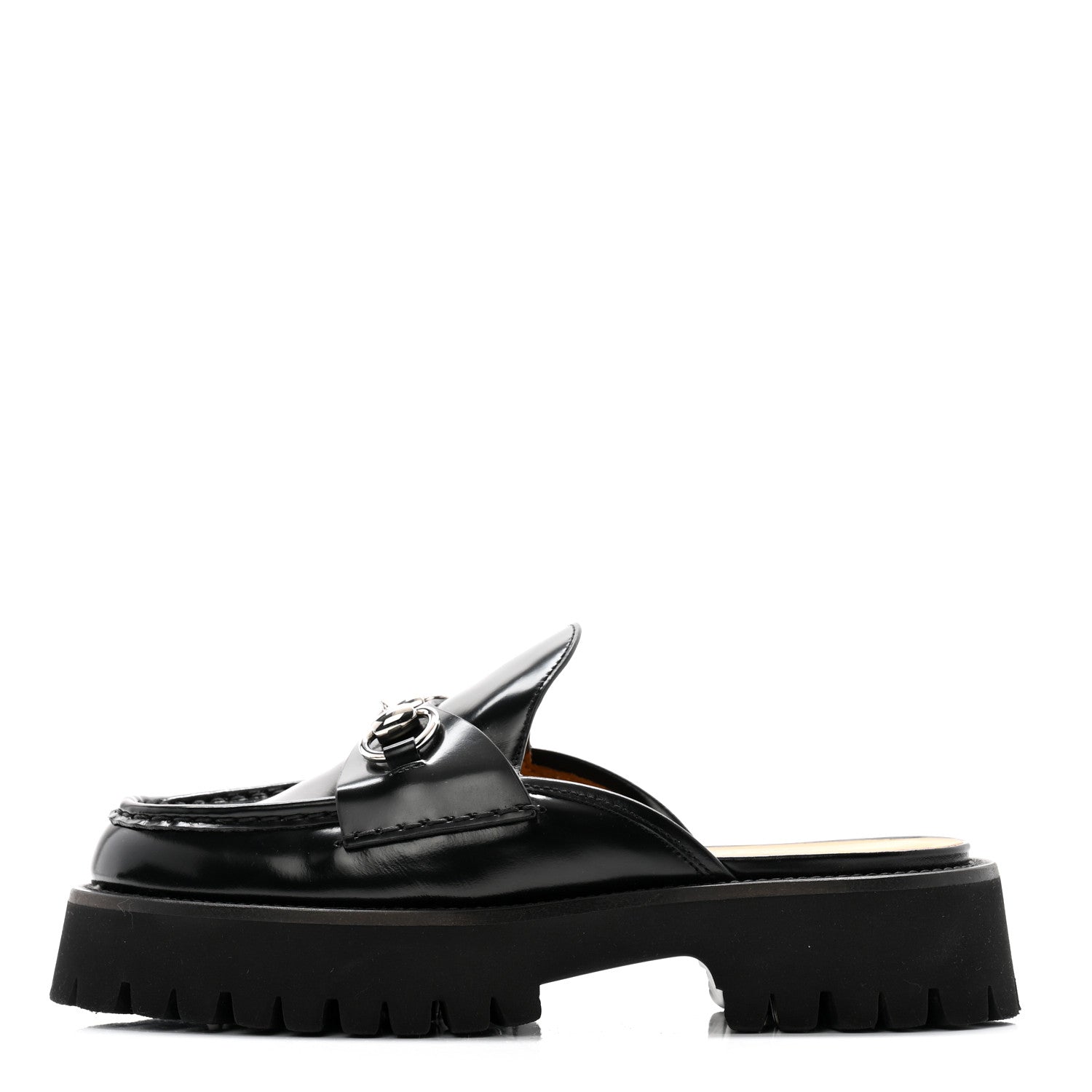 Gucci Magnum Calfskin Womens Horsebit Platform Mules 37.5 Black 1 of 11