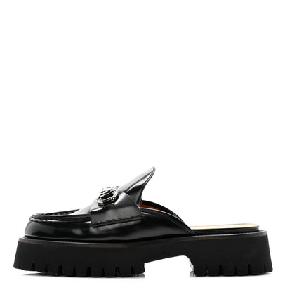 Gucci Magnum Calfskin Womens Horsebit Platform Mules 37.5 Black 1 of 11