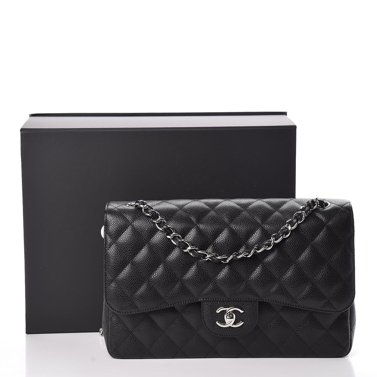 Caviar Quilted Jumbo Double Flap Black