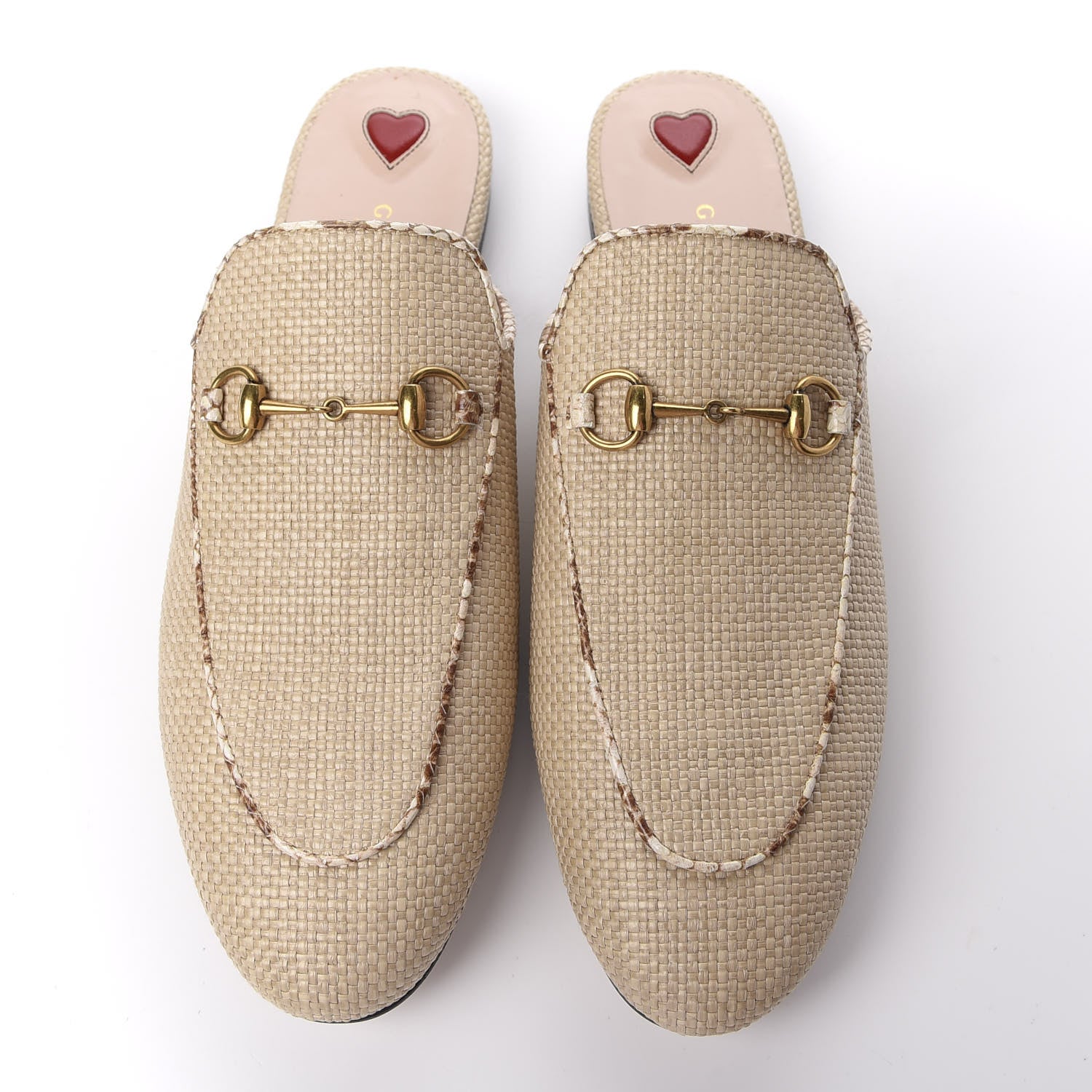 Gucci Straw Elaphe Womens Princetown Slippers 37 Natural Cream Brown 5 of 11