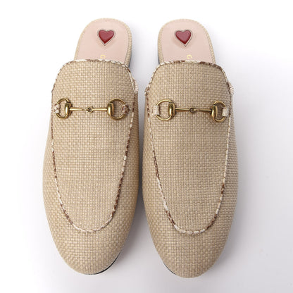 Gucci Straw Elaphe Womens Princetown Slippers 37 Natural Cream Brown 5 of 11