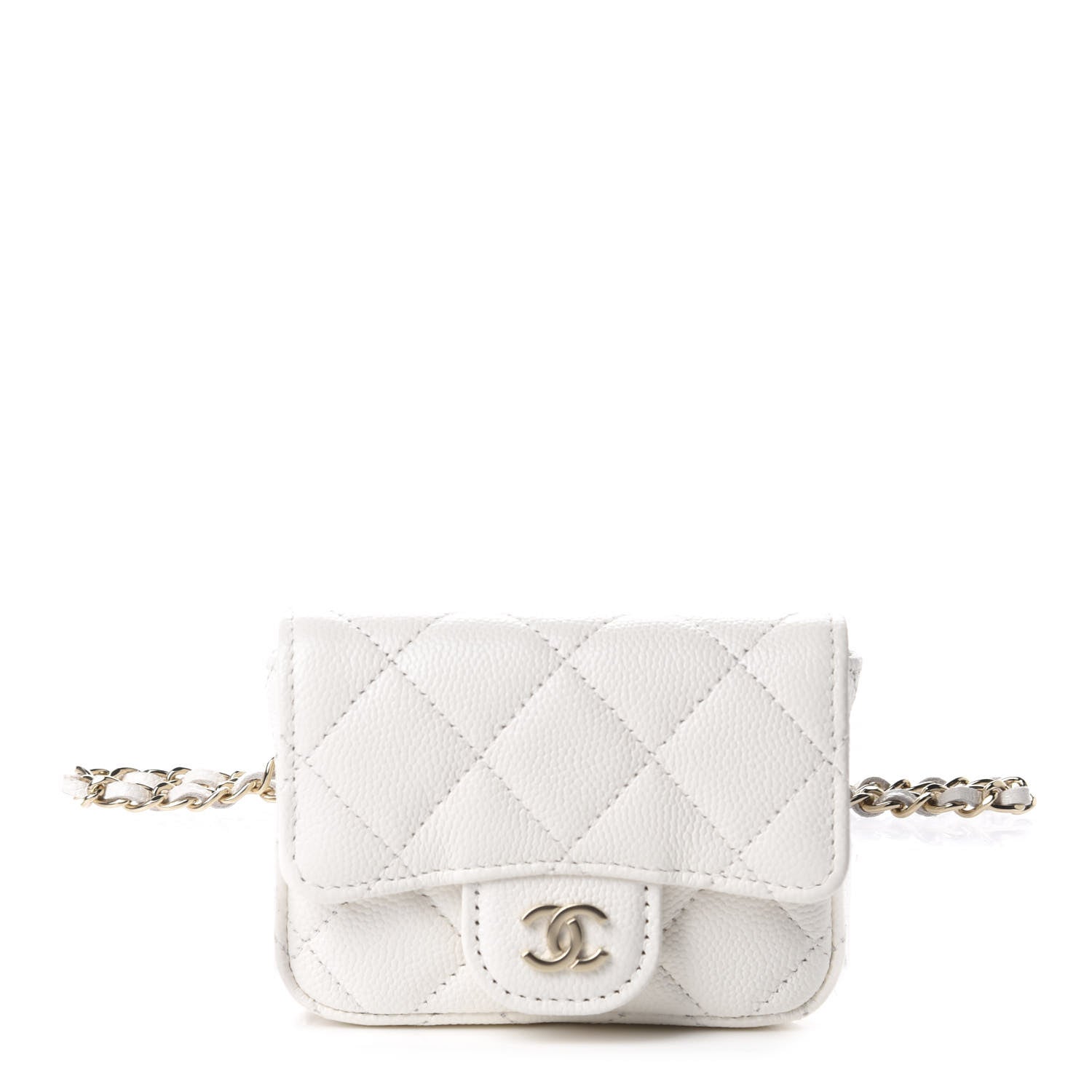 Chanel Caviar Quilted Flap Chain Waist Bag White 1 of 12